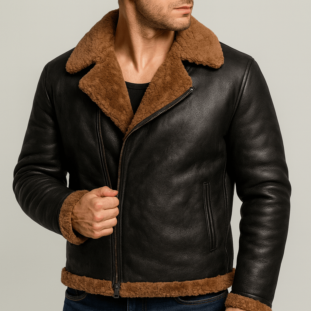 Soviska | Shearling læder vinterjakke med pelskrave 2