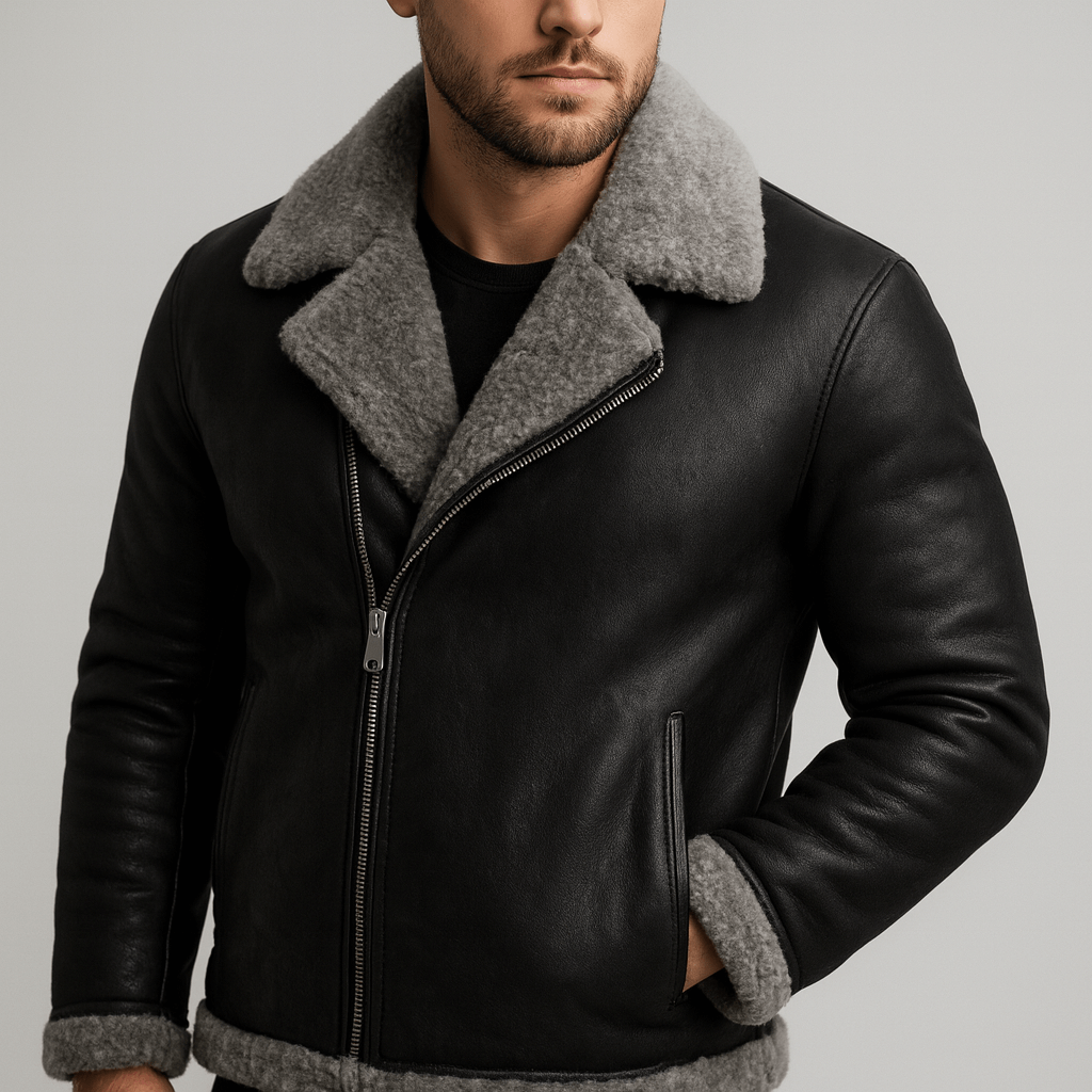 Rigsens | Shearling læder vinterjakke med pelskrave