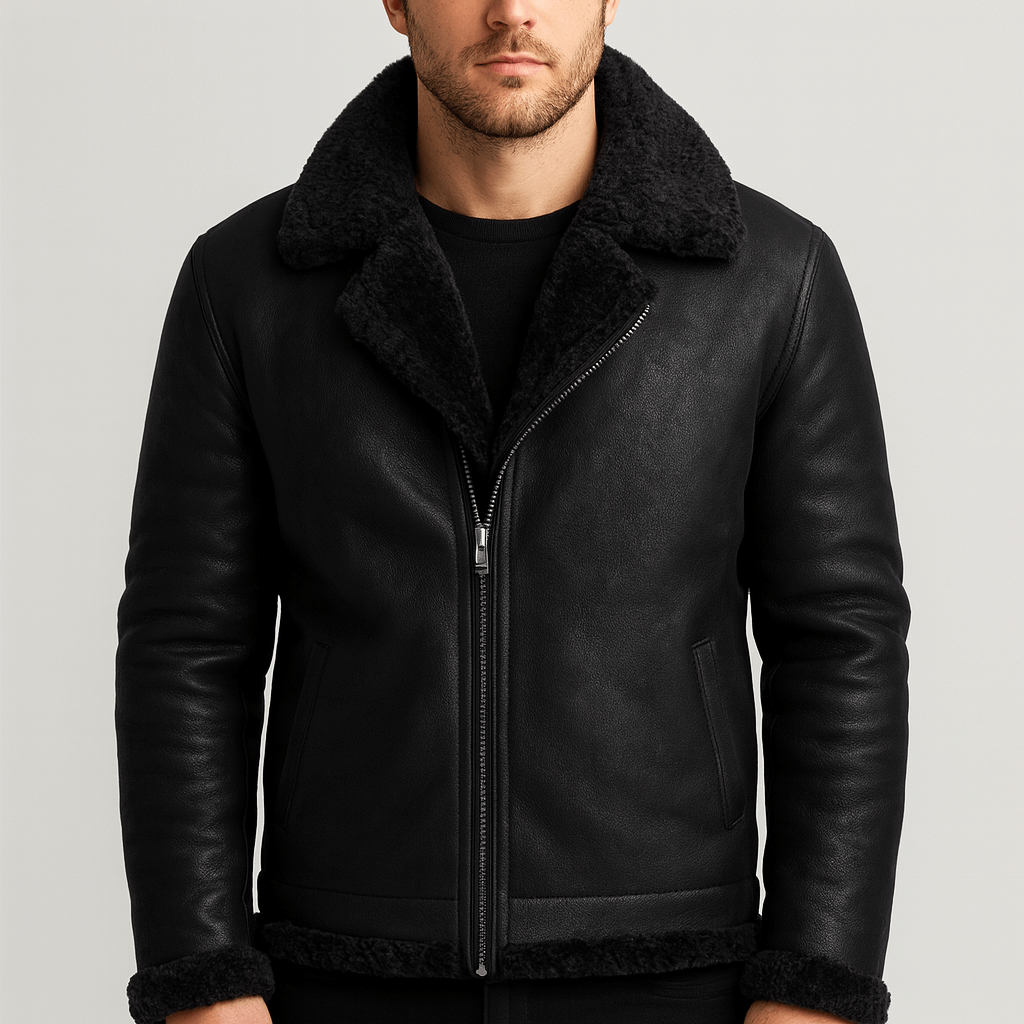 Soviska | Shearling læder vinterjakke med pelskrave 0